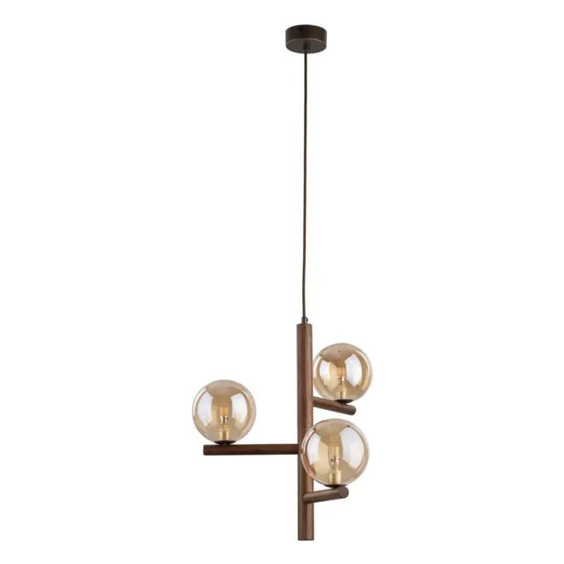 Lampa wisząca z drewnianymi elementami i szklanymi kloszami w kolorze bursztynowym do salonu ESTERA WOOD 3xG9 11095 TK Lighting Zniżka