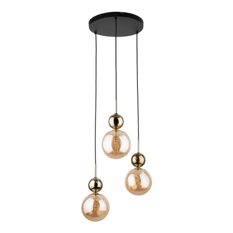 Lampa wisząca z trzema szklanymi, bursztynowymi kloszami i złotymi akcentami w stylu glamour SIA GOLD 10898 3xG9 TK Lighting Oferta limitowana