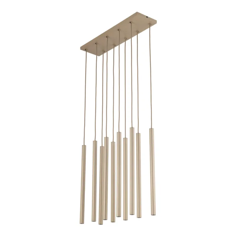 Cena promocyjna Nowoczesna lampa wisząca na prostokątnej rozecie z kloszami rurkami FERRO SABIA CHAMPAGNE 10xG9 11491 TK Lighting