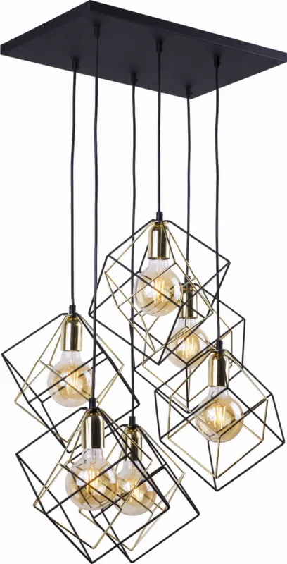 Ozdobna lampa wisząca do wnętrz nowoczesnych i glamour - sześć czarno-złotych drucianych kloszy 6xE27 ALAMBRE 2779 TK Lighting Nie przegap