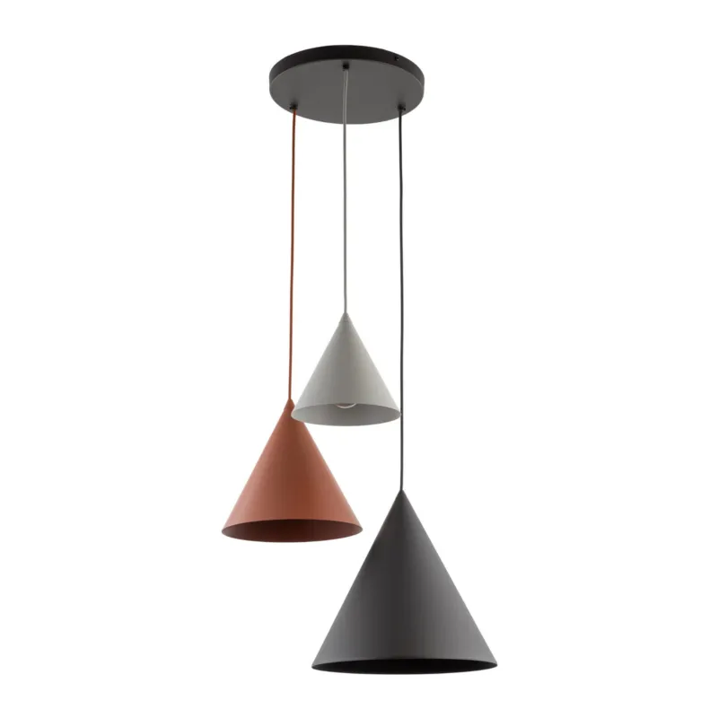 Wybór klientów Potrójna lampa wisząca na okrągłej rozecie z kloszami-stożkami CONO MIX 6633 TK Lighting
