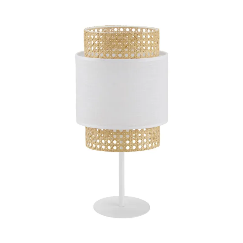 Wysoka jakość Stylowa lampka stołowa biała z dodatkiem rattanu do salonu na komodę BOHO WHITE 6565 1xE27 TK Lighting
