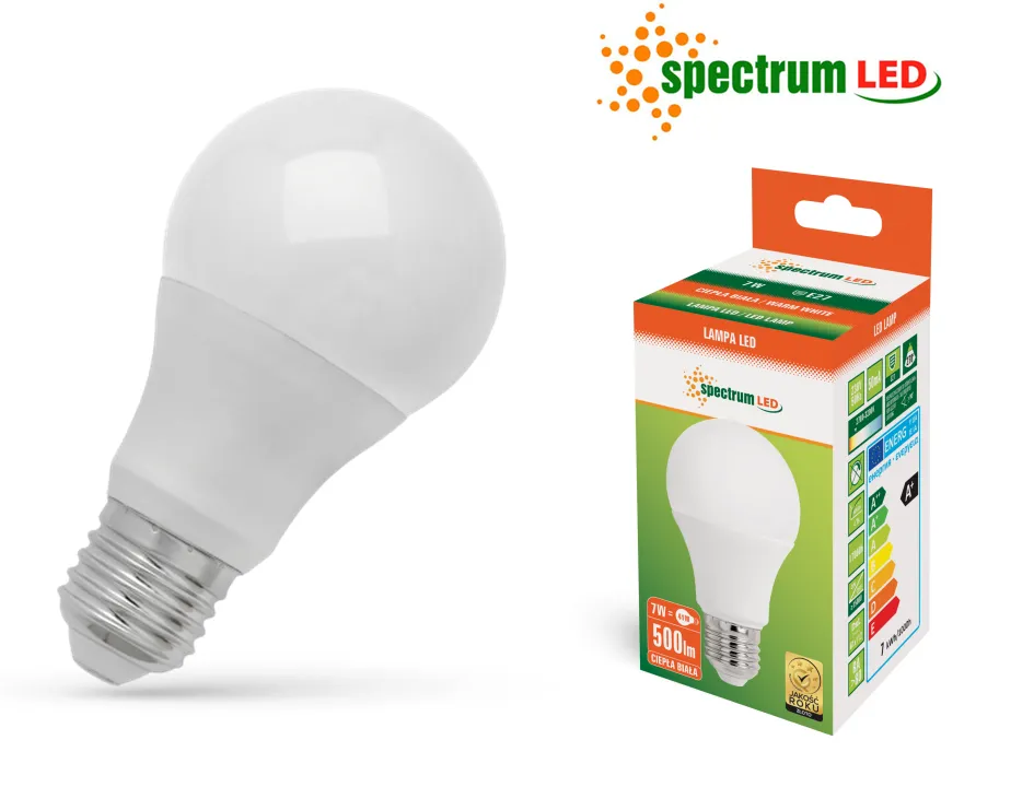 Dodaj do koszyka Żarówka LED 7W 3000K E27 ciepla biała WOJ+13900 SpectrumLED