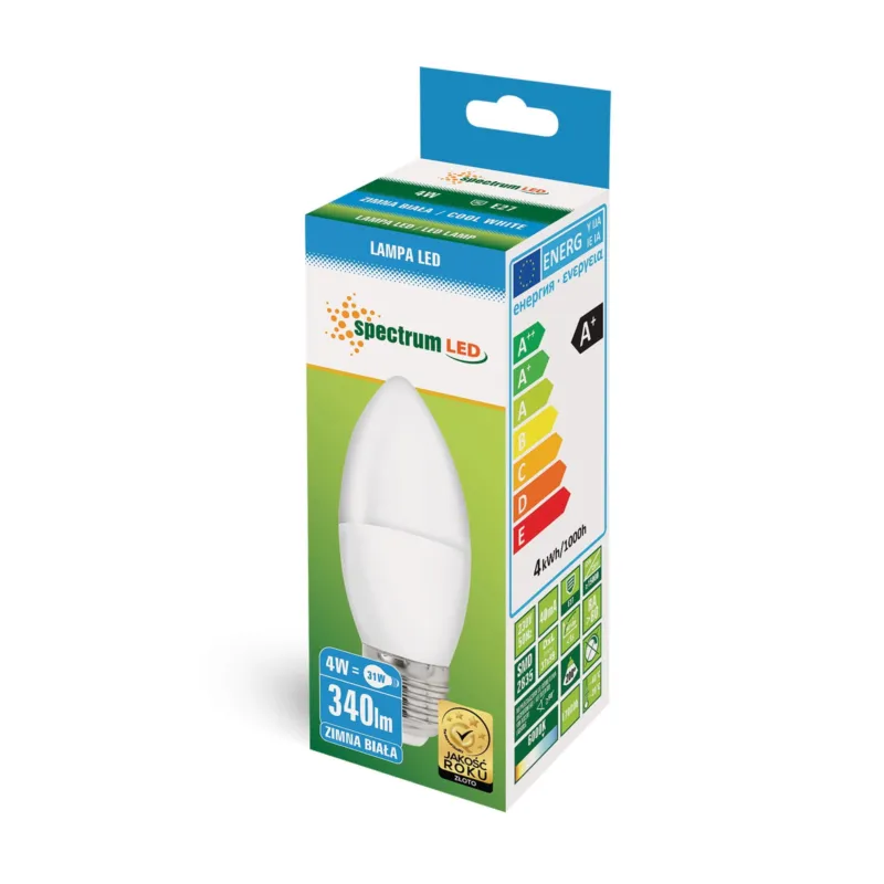 Okazja ŻARÓWKA LED 4W świeczka 6000K E27 WOJ+13037 SPECTRUMLED