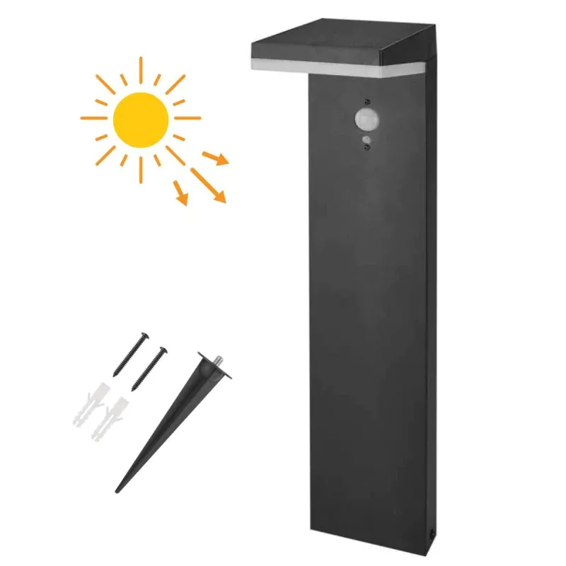 Kup online Słupek solarny czarny zewnętrzny Lampa ścienna elewacyjna solarna