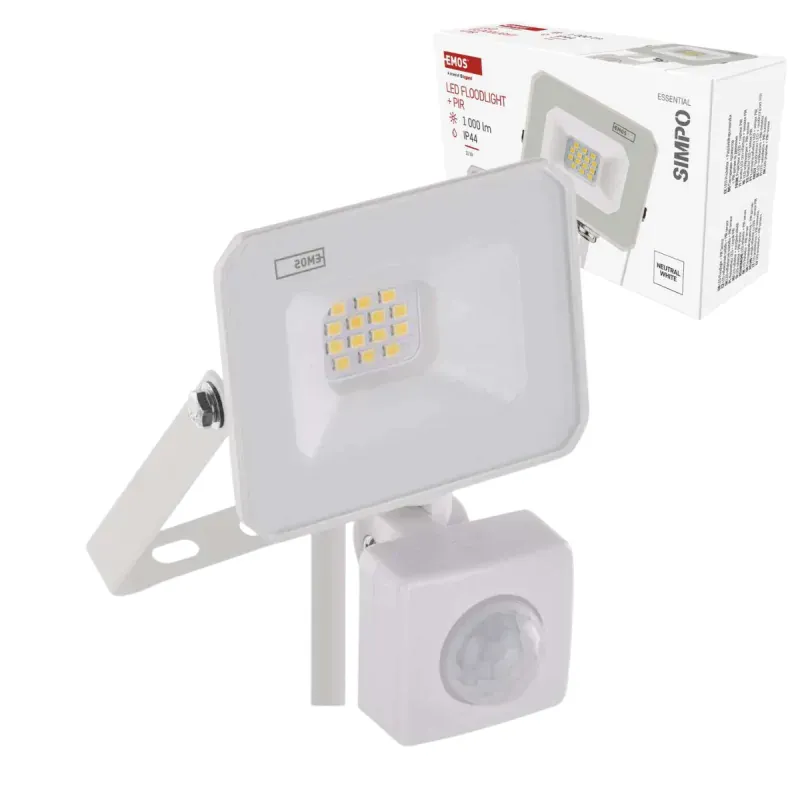 Naświetlacz LED 10W w białej obudowie z czujnikiem Reflektor przed dom Oferta