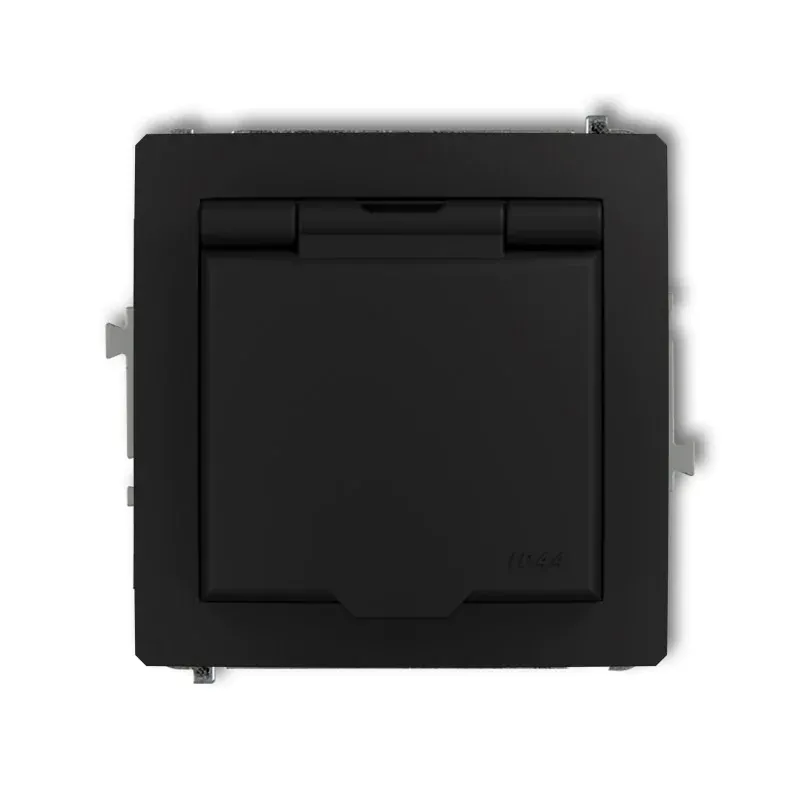 Czarne matowe gniazdo hermetyczne z klapką dymną z uziemieniem 12DGPB-1zp DECO KARLIK Oferta limitowana