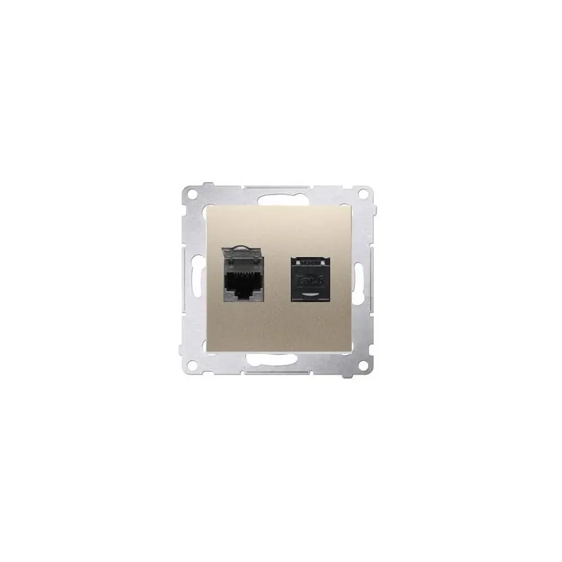 Wyprzedaż Gniazdo sieciowe podwójne RJ45 kategoria 6 z przesłoną przeciwkurzow złoty mat D62.01/44 Simon 54 Kontakt-Simon