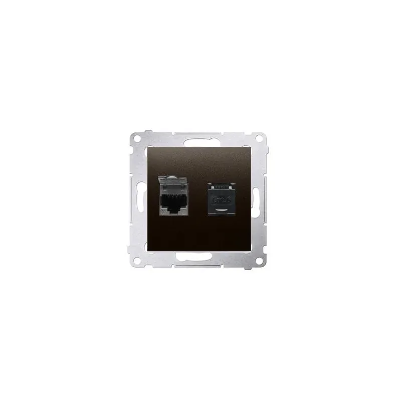 Darmowy zwrot Gniazdo komputerowe podwójne RJ45 kategoria 6 z przesłoną przeciwkurzową brąz mat D62.01/46 Simon 54 Kontakt-Simon