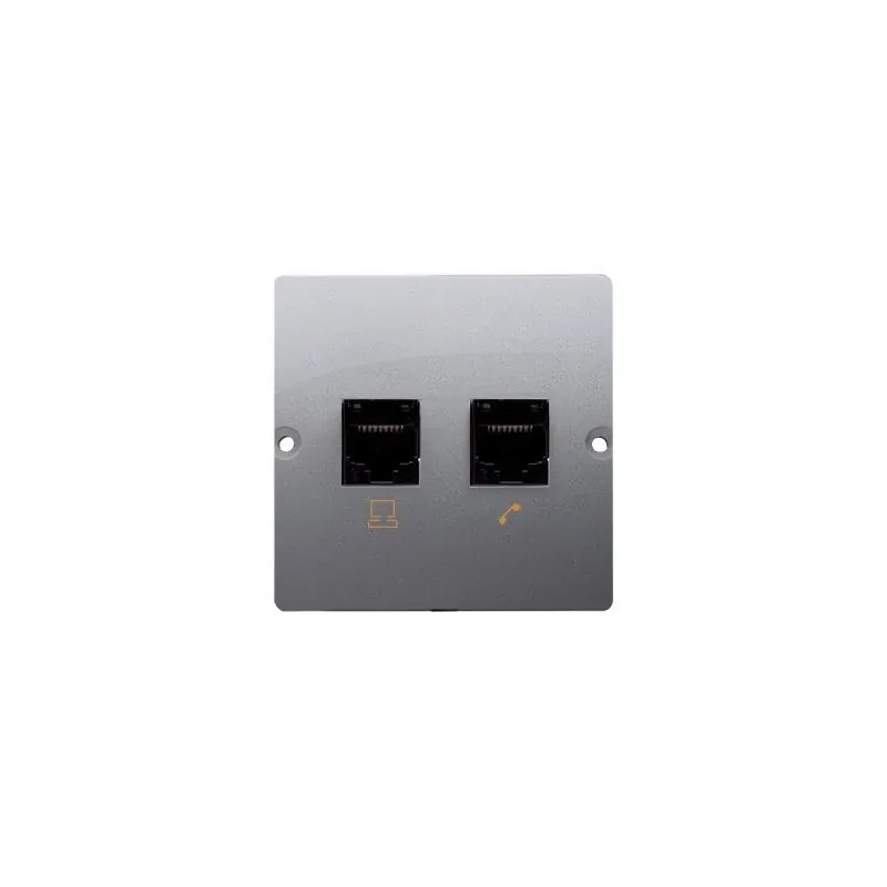 Hit cenowy Gniazdo komputerowe RJ45 kategoria 5e + telefoniczne RJ11 inox BMF5T.02/21 Simon Basic Kontakt-Simon
