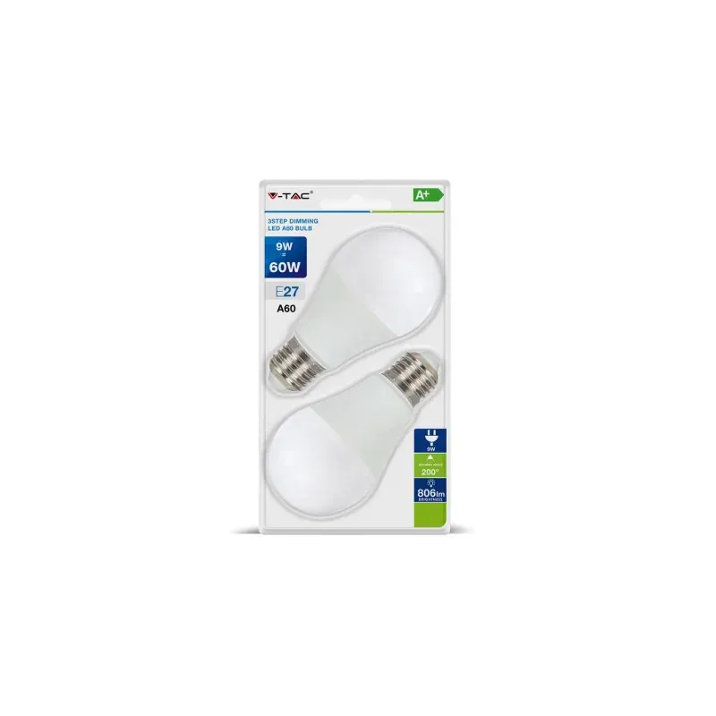 Zamów teraz Żarówka Led V-Tac 9W E27 A60 3Xklik Ściemnialna Vt-2129 4000K (Blister 2Szt) 806Lm