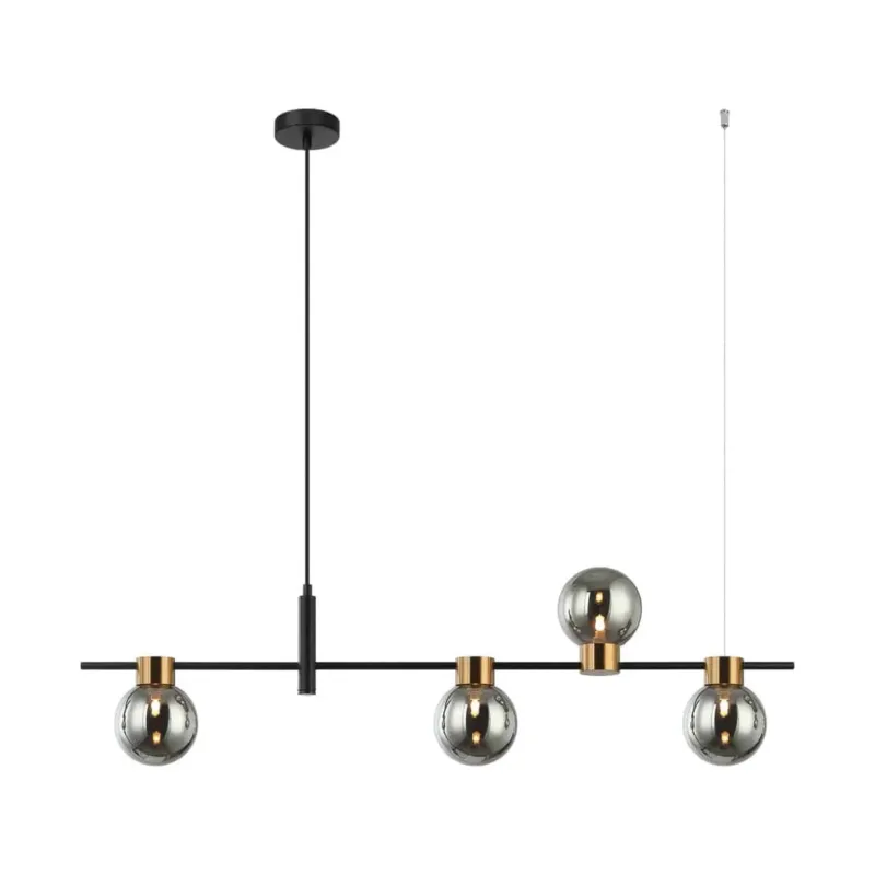 Lampa wisząca czarna metalowa z dymionymi kloszami 4-punktowa PND-5225-4-BK-SG z serii Bletter - Lampy Italux Najlepsza cena