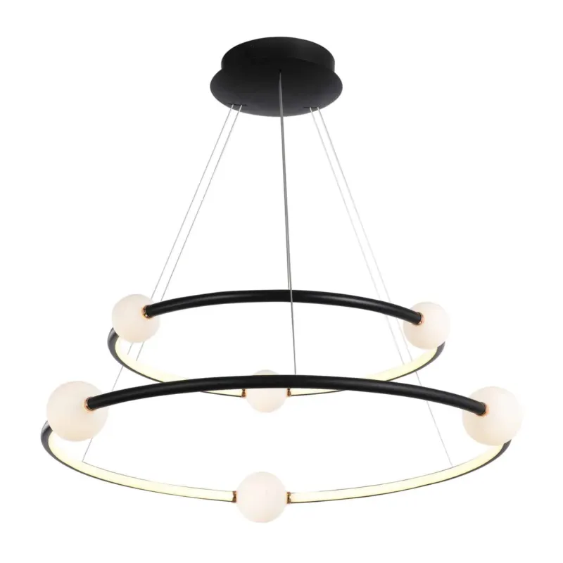 Lampa wisząca dwupierścieniowa czarna szklana 87cm PND-20112035-2A-BL z serii LOZANNA - Lampy Italux Do wyczerpania zapasów