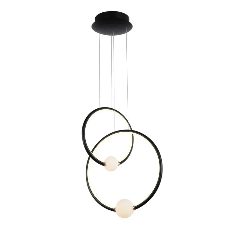 Lampa wisząca LED czarna metalowa z dwoma pierścieniami PND-20112035-2B-BL z serii Lozanna - Lampy Italux Tani
