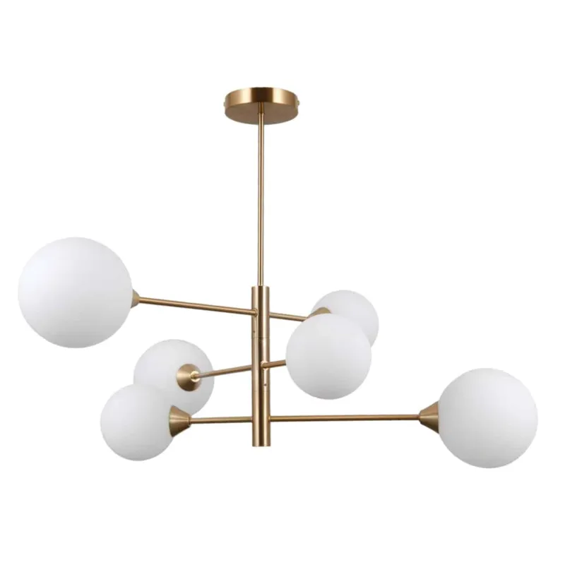 Lampa wisząca mosiężna 6-punktowa z białymi kulami PND-55342-6-HB z serii Evora - Lampy Italux Taniej