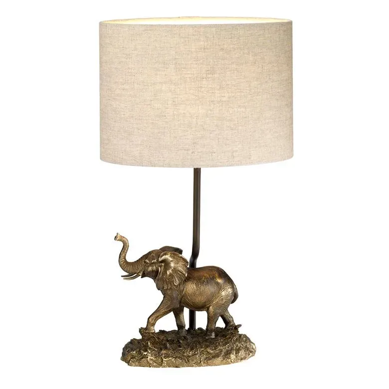 Lampa stołowa z figurką słonia brązowa z abażurem ecru DL-SABI-TL z serii SABI - Elstead Lighting Ostatnia szansa
