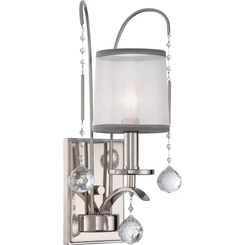 Niska cena Kinkiet srebrny metalowy z szarym abażurem i kryształami QZ/WHITNEY1 z serii WHITNEY - Elstead Lighting
