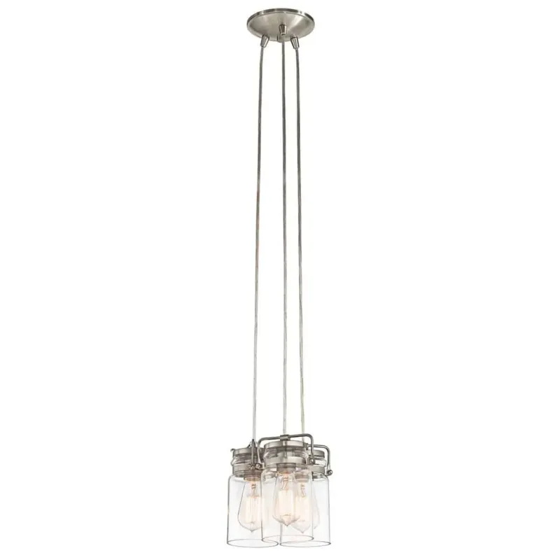 Lampa wisząca 3-punktowa srebrna szklana BRINLEY3 NI z serii BRINLEY - Elstead Lighting Sprawdź teraz