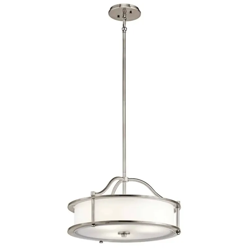 Lampa wisząca metalowa srebrna z białym kloszem 3-punktowa KL/EMORY/P/S CLP z serii EMORY - Elstead Lighting Szybka wysyłka