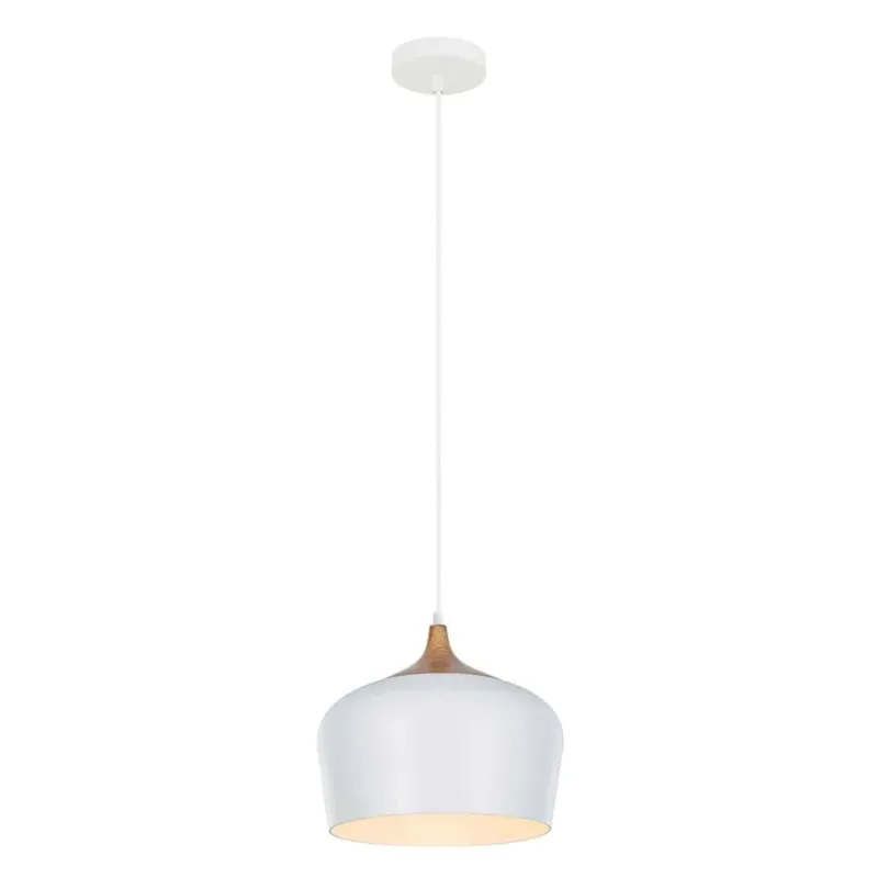 Lampa wisząca biała metalowa z drewnianym detalem MDM-2681/1M W z serii BRITTA - Lampy Italux Najlepsza cena