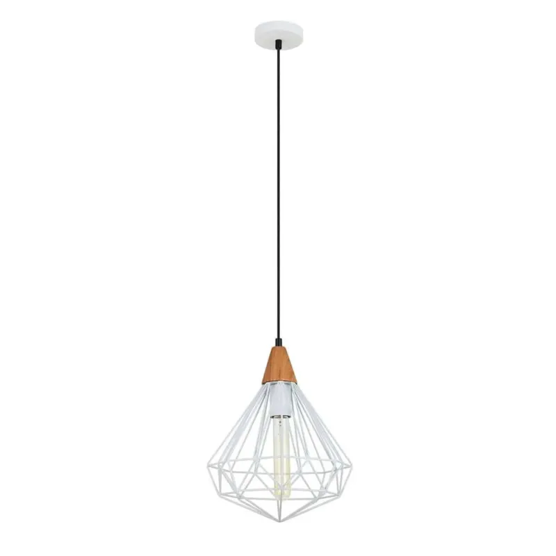 Tylko dziś Lampa wisząca metalowa biała z drewnianym akcentem MDM-2591/1S WH z serii MAELLE - Lampy Italux