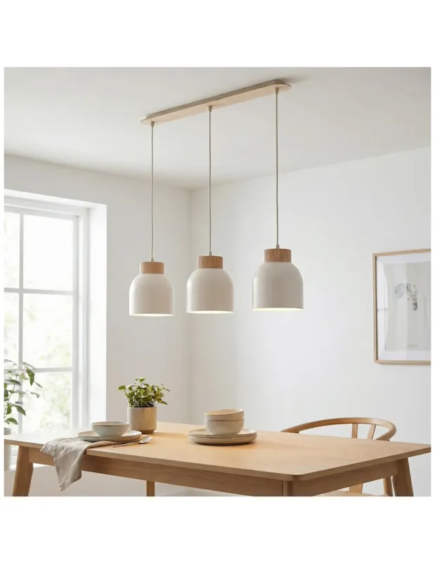 Wyprzedaż Lampa wisząca 3 punktowa na listwie Vigo 84cm biała z drewnem Emibig