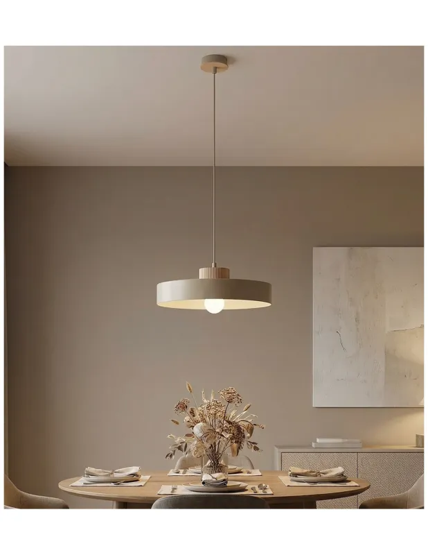 Oferta Lampa wisząca metalowa z płaskim kloszem Kivi 35cm mokka z drewnem Emibig