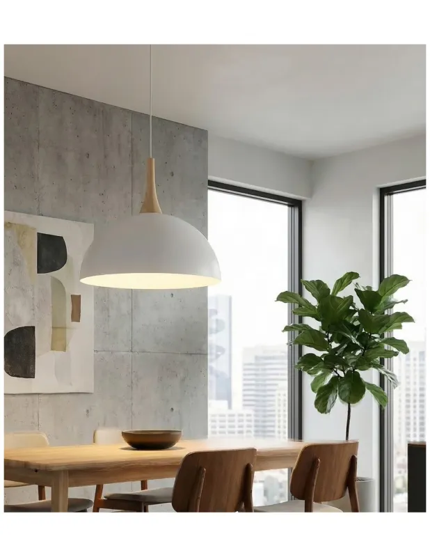 Lampa wisząca półkula metalowa Nautica 40cm biała z drewnem Emibig Zniżka