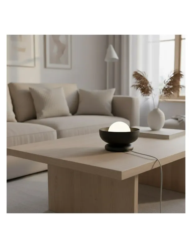 Hit sprzedaży Lampa stołowa szklana kula Ozzy 20cm opal / czarny Emibig