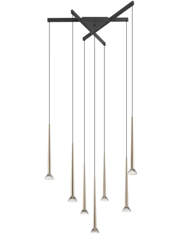 Sprawdź teraz Lampa wisząca 7 punktowa kaskadowa Boston 81cm czarny mat / francuskie złoto ZumaLine