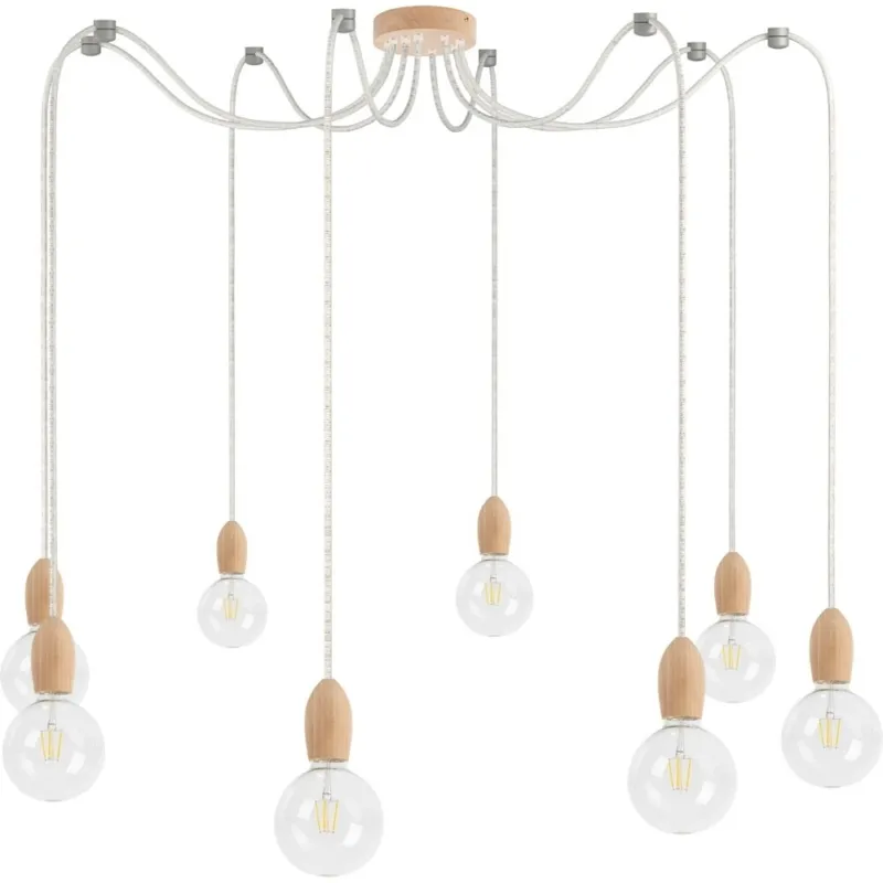 Lampa drewniana wisząca "pająk" Loft Multi Eco Line A VIII Kolorowe kable Darmowy zwrot