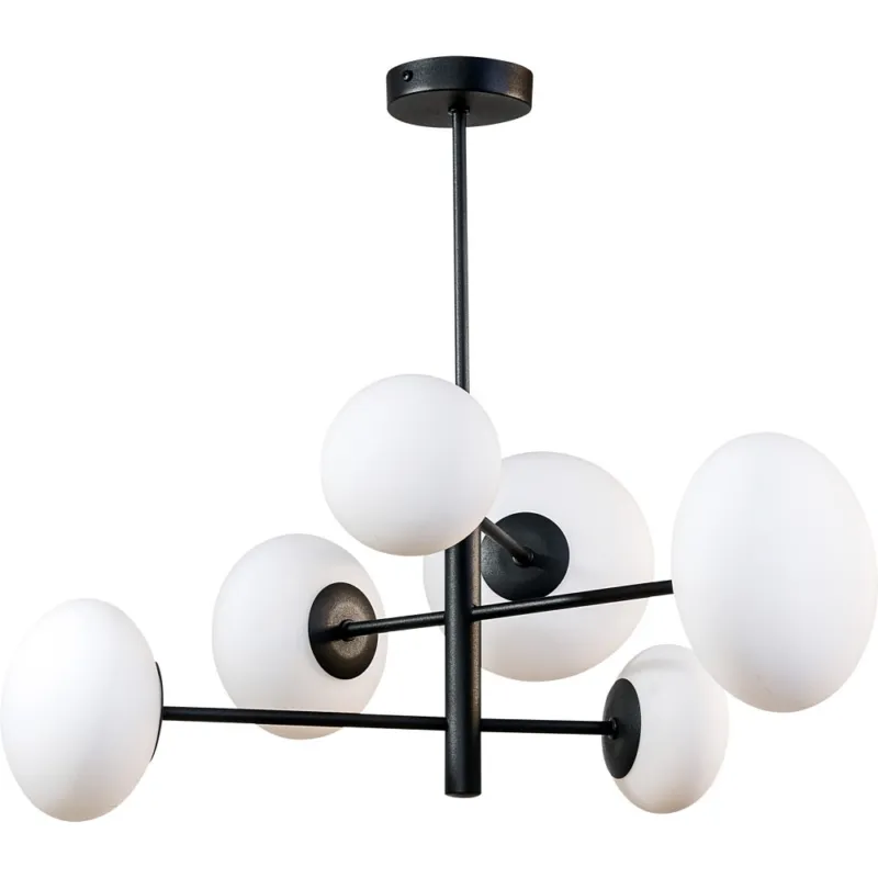 Lampa sufitowa szklana 6 punktowa Omi 55cm biały opal / czarny Zumaline Oferta limitowana