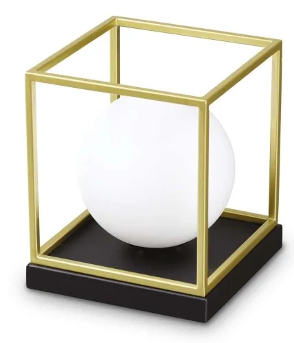 Tani Mosiężno-czarna duża lampa stołowa kula szklana w ramie metalowej Ideal Lux 251127 Lingotto tl1 big E14