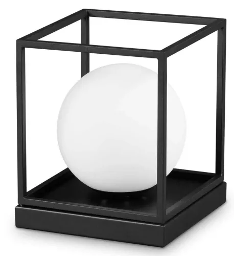 Wyjątkowa oferta Duża lampa stołowa biała kula szklana w czarnej ramie metalowej Ideal Lux 327877 Lingotto tl1 big E14
