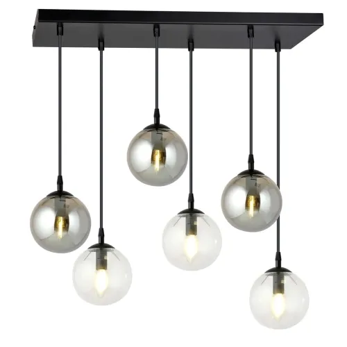 Nowy Lampa wisząca z dymnymi i transparentnymi kloszami na czarnej prostokątnej rozecie Emibig 714/6M2 Cosmo 6xE14
