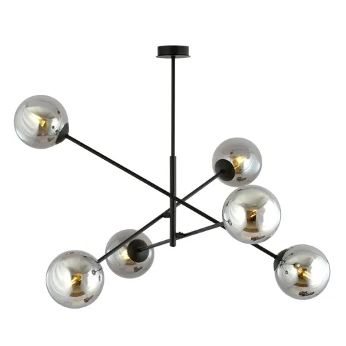 Wysoka jakość Czarna lampa nowoczesna sufitowa z grafitowymi kloszami kulami Emibig 1167/6 Linear 6xE14