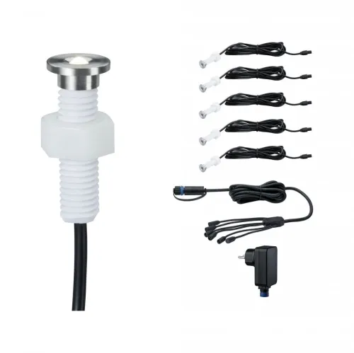 Gotowy zestaw kompletny Plug & Shine MicroPen II 5x0,2W 3000K IP67 24V zestaw dodatkowy srebrny / stal Paulmann PL93695 Do wyczerpania zapasów