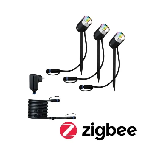 Gotowy zestaw Plug & Shine Pike 3x4,5W RGBW SH Zigbee IP67 24V antracyt / tworzywo sztuczne Paulmann PL94284 Hit cenowy