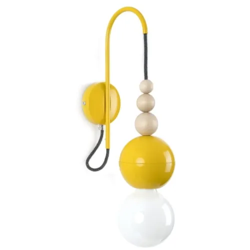Lampa Ścienna Kinkiet Kolorowe Kable LBZKB03 Loft Bala E27 żółty/drewno bukowe Zniżka