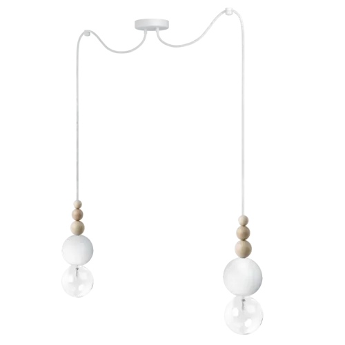 Ostatnie sztuki Lampa Wisząca Kolorowe Kable LBBIS2B09 Loft Bala 2 2xE27 biały/drewno bukowe