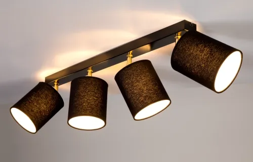 Lampa sufitowa cztery abażury z tkaniny czarne ze złotym mocowaniem Britop 56346404 Aprillia 4xE27 90cm Ostatnie sztuki