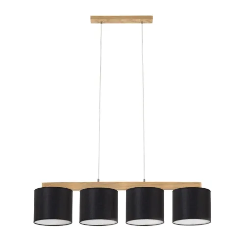 Ograniczona ilość Lampa wisząca podłużna nad stół prostokątny czarne abażury jasne drewno Britop 524610404 Aprillia 4xE27 86cm