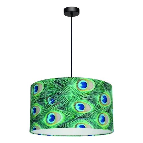 Darmowy zwrot Lampa wisząca z zielonym abażurem z tkaniny w pawie oczka Britop 15089104 Vert 1xE27