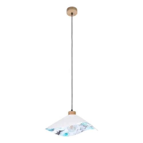Lampa wisząca falisty abażur z tkaniny biały z niebieskim akwarelowym wzorem od wewnątrz Britop 1614619174 Hattu Floral 1xE27 40cm Wyprzedaż