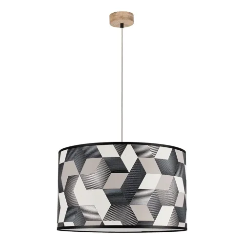 Lampa wisząca z abażurem z tkaniny w geometryczne wzory drewniana podsufitka Britop 16480174 Espacio 1xE27 50cm Oferta limitowana