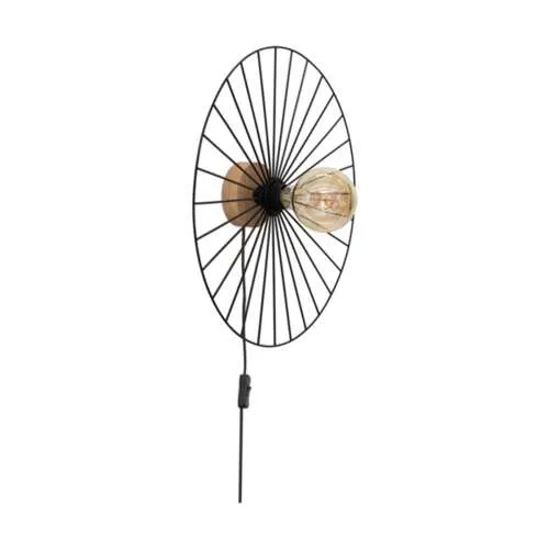 Lampa ścienna kinkiet czarny metalowy okrąg na żarówkę w środku z drewnem Britop 289249174 Antonella 1xE27 45cm Zamów teraz