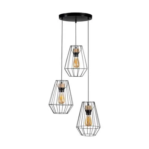 Lampa wisząca 3 metalowe klosze druciane loftowe skandynawskie czarne na różnej wysokości Britop 1321304R Endorfina 3xE27 Zamów teraz