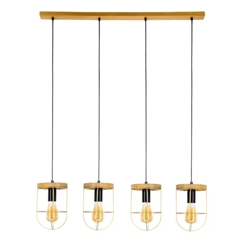 Lampa wisząca cztery industrialne loftowe klosze złote druciane na drewnianej dębowej listwie Britop 1811059451 Netuno 4xE27 Nowość