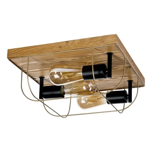 Lampa sufitowa drewniana podstawa dębowa loft na trzy żarówki czarna metalowa osłona Britop 92013351 Netuno 3xE27 34x34cm Wybór klientów