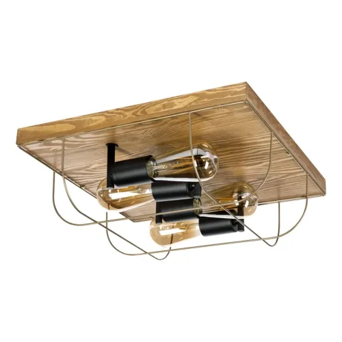 Lampa sufitowa drewniana podstawa dębowa loft na cztery żarówki złota metalowa osłona Britop 92014451 Netuno 4xE27 40x40cm Tylko dziś